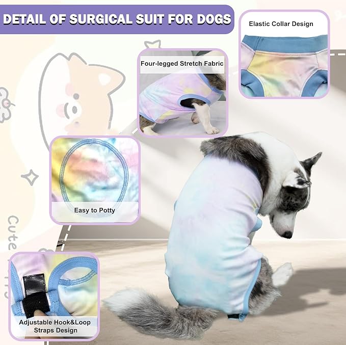 Dog Surgery Recovery Suit, Surgical Recovery Suit for Dog Male Neuter, Female Spay Shirt, Cone Alternative Pet Surgical Onesie Post Surgery Bodysuit, Tie-dye Light Blue, XX-Large