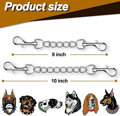 Dog Collar Backup Strap,Harness to Collar Safety Clip, Metal Stainless Steel Chain Leash Safety Strap, Escape Proof Safety Attachment for Dog, safeties, Backup, Connector. (10 Inches)