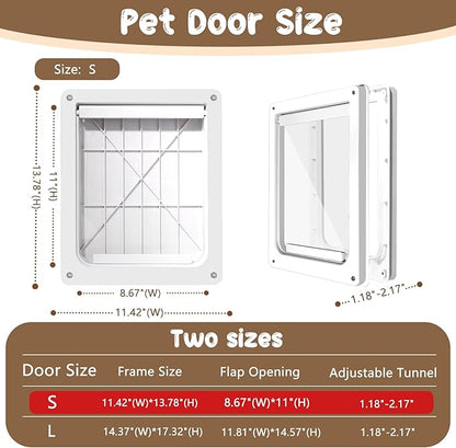 Never Rust Plastic Dog Door with Soft Clear Magnetic Flap and Snap-in Closing Panel, 12x14'' 2-Way Locking Pet Door for Doors and Walls up to 2.17'' Thick, Weatherproof Cat Door, Easy to Install (S)