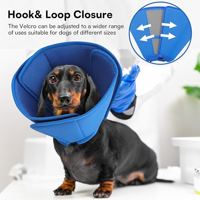 Queenmore Dog Cone,Soft Dog Cones for Large Dogs After Surgery,Comfy Cone for Dogs to Stop Licking, Adjustable Recovery Collar,Elizabethan Pet E-Collar for Wound Healing,Blue,L
