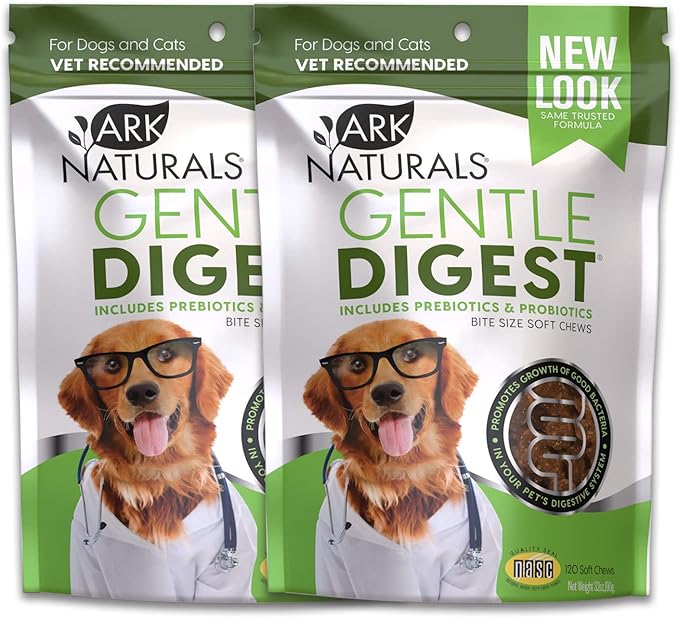 Ark Naturals Gentle Digest Soft Chews, Vet Recommended Dog and Cat Prebiotics and Probiotics, Digestive and Immune System Support, 2 Pack