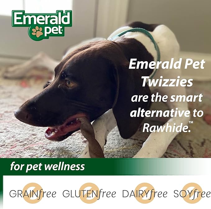 Emerald Pet - Dog Chews, Chew Treats, Rawhide Free, All-Natural Chew Sticks, Lasting Dog Treat, 100% Digestible, Grain-Free, Gluten-Free (Twizzies, Size 6), Pink, 00213