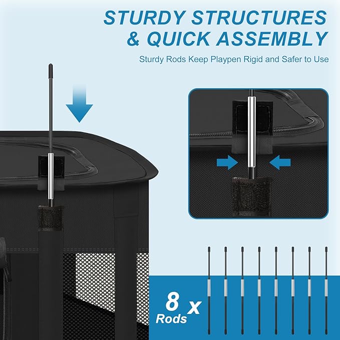 X-ZONE PET Dog Playpen, Puppy Cat Play Pen Portable Foldable Indoor/Outdoor Tent Crate Cage, Portable Pet Crate Medium Size Black 33"