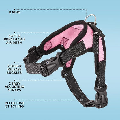 No Pull Reflective Adjustable Dog Harness With Handle- Comfortable Soft All Weather Mesh, Easy On Puppy Harness For Small Medium and Large Dogs (Pink) X-Small