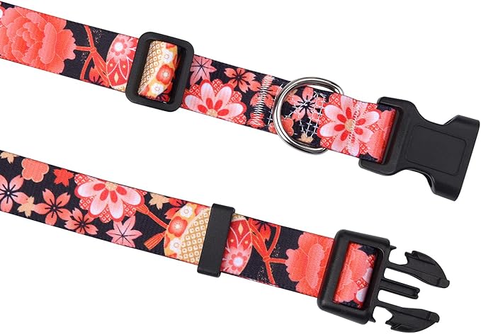 Mihqy Dog Collar with Bohemia Floral Tribal Geometric Patterns - Soft Ethnic Style Collar Adjustable for Small Medium Large Dogs(Red Flower A,M)