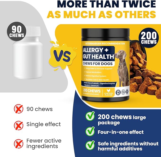 Dog Allergy Chews Probiotics for Dogs Yeast, Itchy Skin and Itchy Ears Itch Relief Immune Pre Probiotic Chews for Pet Digestive Health Anti Itch