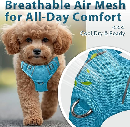 BARKBAY Dog Harness No Pull with ID Tag Pocket - Heavy Duty, Reflective, Easy Control for Large Dogs(Ocean Blue,XS)