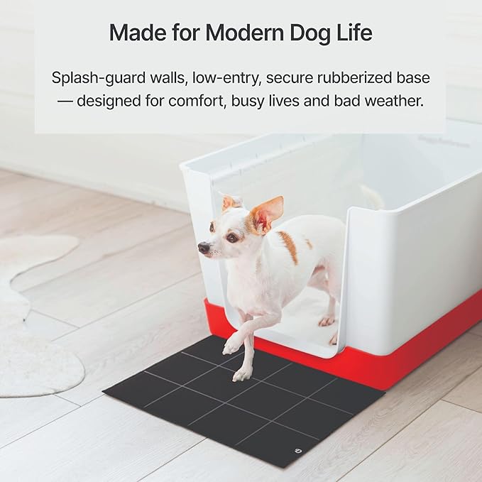 Indoor Dog Potty with High Walls and Low Entry for Small Dogs — Vertical Pad Holder, Splash Guard, and Clean Modern Design by DoggyBathroom (Red, Regular)