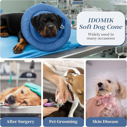IDOMIK Dog Recovery Collar, Waterproof Soft Dog Cone After Surgery, Comfy Protective Elizabethan Collar Alternative for Dogs Cats, Adjustable Pet Neck Donut Cone Anti-Licking Biting Wounds,Navy,L