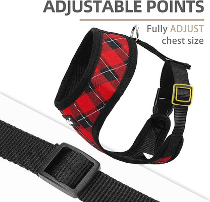 PUPTECK Soft Mesh Dog Harness and Leash Set Pet Puppy Cat Comfort Padded Vest No Pull Harnesses, Red&Black, S