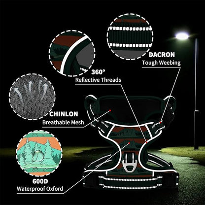 Timos No Pull Dog Harness,No Choke Front Clip Dog Reflective Harness,Adjustable Soft Padded Pet Vest with Easy Control Handle for Small Dogs,Wilderness,S