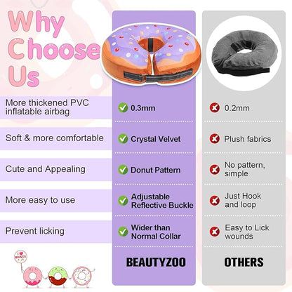 BEAUTYZOO Dog Cone Alternative After Surgery for Large Medium Small Dogs, Soft Inflatable Cone Collar for Dogs Cats, Dog Neck Donut E Collar Dog Recovery Collar to Stop Licking, Purple Donut, M