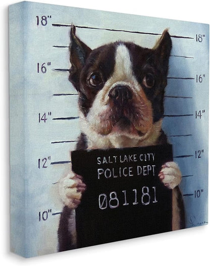 Stupell Industries Funny Boston Terrier Dog Jail Convicted Police, Design by Lucia Heffernan,Blue