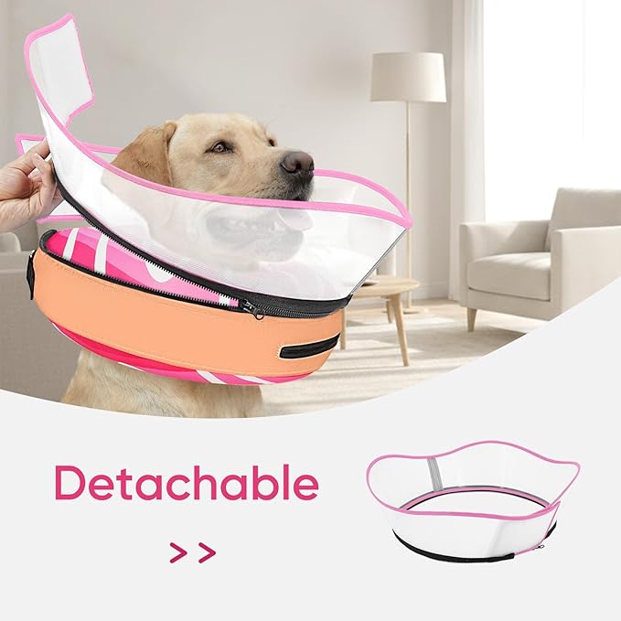Supet Raised Inflatable Dog Cone After Surgery - Adjustable Recovery Donut Collar with Removable Shield to Stop Licking Wounds & Protect Stitches - Soft Dog Cone Alternative for Small Dogs (Pink,S)