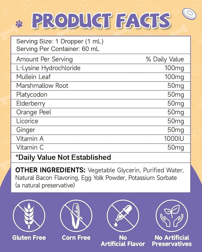 EagouDiary Dog Cough Treatment,Liquid Kennel Cough Treatment with Lysine, Mullein, Vitamins,Natural Supplement for Canine Respiratory, Sneezing, Dry, Wet & Barky Relief (60mL/2 Fl Oz)