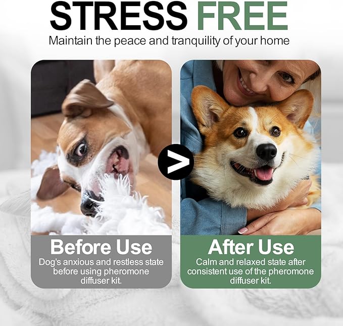 Dog Calming Pheromone Diffuser Refills, 4 Pack 48ml, Helps Dogs Relieve Anxiety, Reduce Stress, Aggression, Barking, Chewing, Scratching, Supports Dogs Travel, Vet Visits, Separation, Loud Noises
