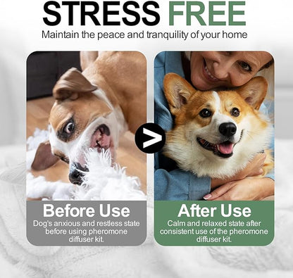 Dog Calming Pheromone Diffuser for Dogs, Plug-in + 3 Refills Kit, Supports Relaxed Behavior, Helps Ease Stress, Anxiety, Barking, Fear During Loud Events, Separation, Travel, 90 Days Non-Toxic Care