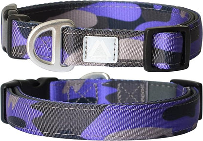 Soft Padded Dog Collar, Neck 12’’-20’’, Adjustable Heavy Duty Collar with 3M Reflective Logo for Medium, Large Dogs, Camo Purple, Medium