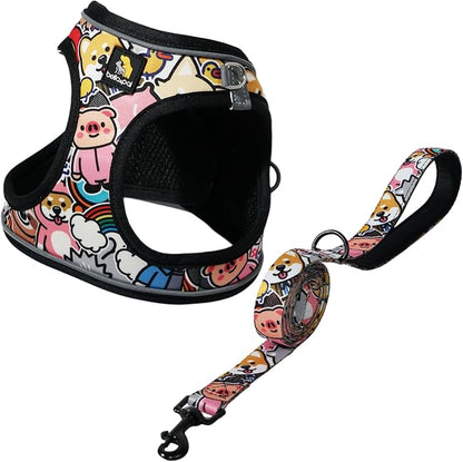 BELLA & PAL Step in Vest Harness for Small and Medium Dogs, No Pull Small Dog Harness with Leash Set, Comfortable Air Mesh Dog Vest Harness with Reflective Strip (Cuddle Club, L)
