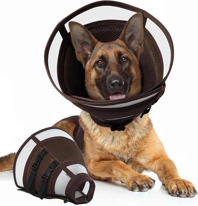 Dora Bridal Dog Cone Collar for Large Dogs After Surgery, Soft Comfy Recovery Pet Cone Alternative, Adjustable Elizabethan Collar for Dogs to Stop Licking, Brown, L