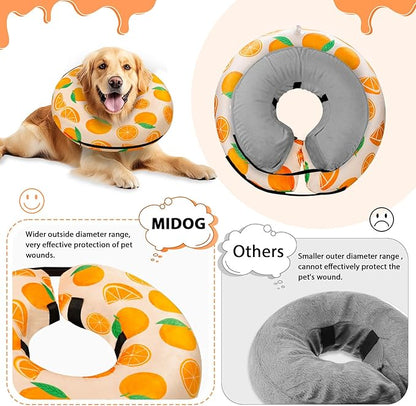 MIDOG Inflatable Dog Cone Alternative for After Surgery - Soft Protective Donut Collar Prevents Licking, Comfortable Recovery E-Collar Alternative for Small Medium Large Dogs (Orange,XL)