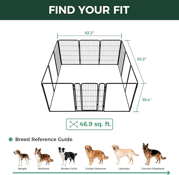 FXW AuraSpace Pro Acrylic & Wire Mesh Indoor Dog Playpen, 40" Height 12 Panels Metal Dog Pen for Medium and Large Dogs, Black│Patented