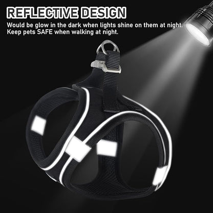 GAMUDA Small Dog Harness Collar and Leash Set, Step in No Chock No Pull Linen Fabric Soft Mesh Dog Vest Harnesses Reflective for Dogs Puppy Cats Kitten Rabbit (Black, XS)