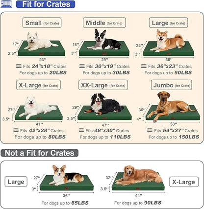 Outdoor Dog Bed for Small Dogs, Waterproof Dog Crate Bed for Medium Dogs Cats, Orthopedic Egg Crate Foam Pet Bed with Washable Removable Oxford Cover, Dark Green