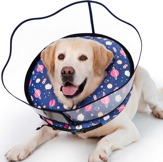 Inflatable Dog Cone Collar,Waterproof Soft Dog Donut Cone for Large Medium Small Dogs Cats, Recovery Pet E-Collar Alternatives After Surgery (Planet-with Shield, X-Large)