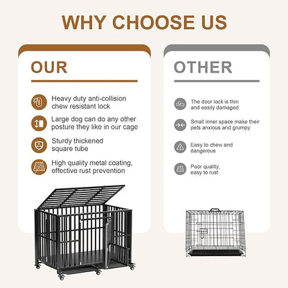 Polar Aurora Heavy Duty Dog Crate, Foldable Indestructible Dog Kennel, Escape Proof Extra Large Dog Cage with Lockable Wheels, High Anxiety Pet Playpen with Double Door for Indoor/Outdoor Use. (60in)