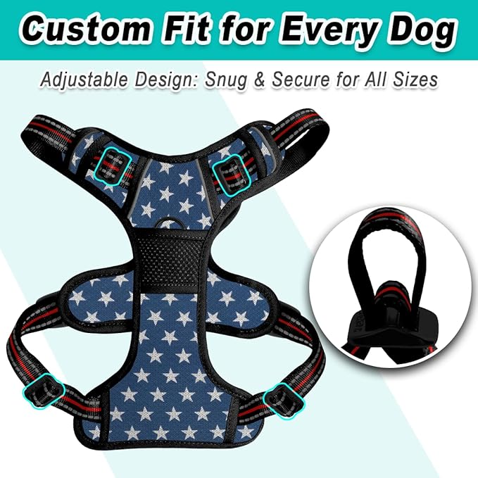 BARKBAY Dog Harness No Pull Mesh for Large Dogs - Adjustable, Reflective, Comfortable, No Choke, Heavy-Duty - Perfect for Outdoor Training, Walking, and Hiking - Strong & Durablee- XL & Blue Star Mesh