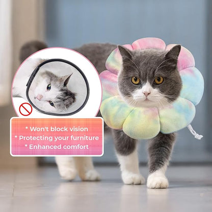 Flower Cat Cone, Uadonile Adjustable Dog Cone Collar, Soft Dog Elizabethan Collar Recovery E Collar After Surgery, Recovery E-Collar for Kittens/Puppies and Cats Recovery(Tie-dye Pink Blue, L)