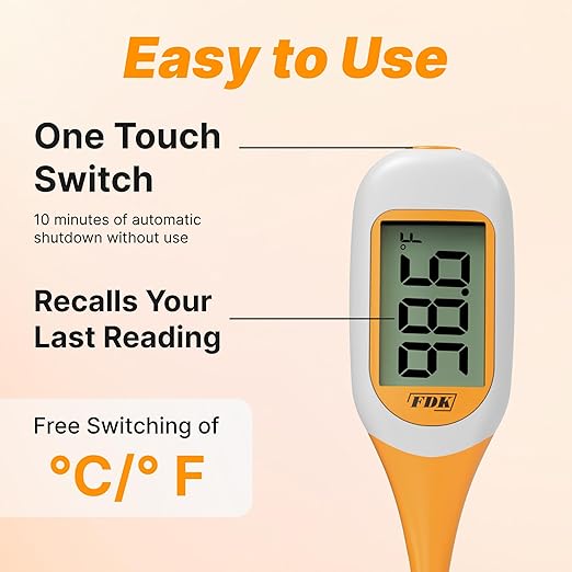 FDK Digital Dog & Cat Thermometer for Fever Detection, 8s Fast Reading Pet Rectal Thermometer with Large LCD Screen, Comfortable Flexible Soft Tip Fever Alert °C/°F Switchable