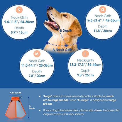 Dog Cone - Soft Cone for Dogs to Stop Licking, Adjustable Dog Recovery Collar with Double-Layer Design, Pet Cones Alternative After Surgery for Wound Care, Spay, Orange Medium