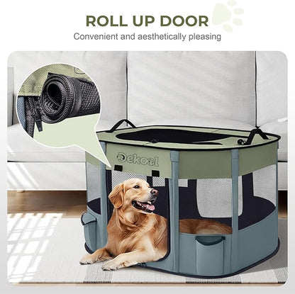 Foldable Dog Cat Playpen, Portable Dog Crate for Puppies, Cat, Puppy Play Pen for Indoors, Kennel Tent Crate for Indoor Outdoor Travel Camping Use with Carrying Case (Green, M)