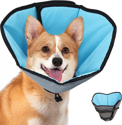 Soft Dog Cone Collar After Surgery: Long Alternative Comfortable Comfy Fabric Recovery Shame Elizabethan Stop Licking Small Medium Large Dogs (Blue, L)