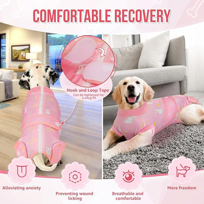 Lukovee Recovery Suit for Dogs, Zipper-On Onesie for Female Male Dog, Abdominal Wounds Cone E-Collar Alternative, Prevent Licking Spay (4XL, A-Pink)