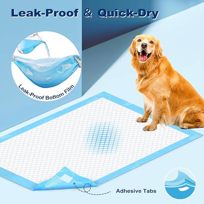 MIZOK Dog Pee Pads 28x44in Extra Long Dog Pads 12 Cups Superior Absorption Leak-Proof Pee Pads for Dogs Marine Scented Odor-Control Puppy Pads with Jellyfish Pattern (30 Counts)