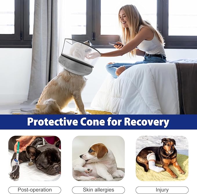 BARKLESS Inflatable Dog Cone, Soft Dog Donut Collar After Surgery, 2-in-1 Inflatable Collar with Detachable Anti-Licking Shield, Patented Donut Cone to Stop Licking Wounds