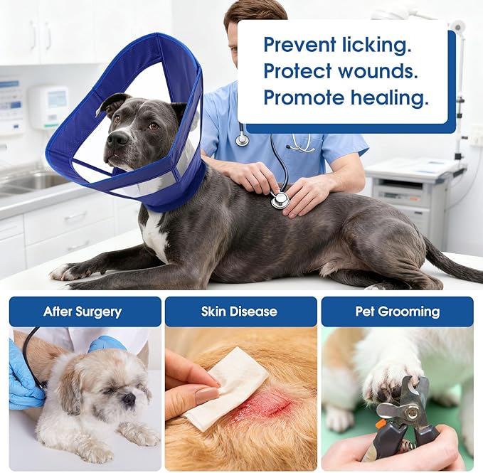 Dog Cone Collar Soft Adjustable Cone for Dogs to Stop Licking Dog Recovery E-Collar for Small Medium Large Dogs After Surgery Alternative(Blue, M)