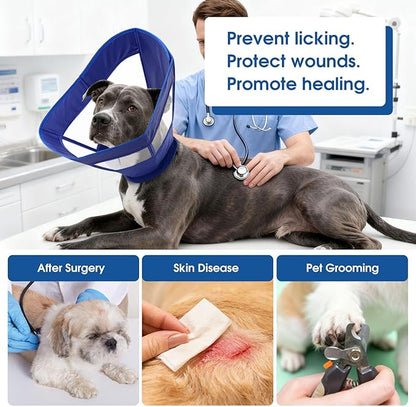Dog Cone Collar Soft Adjustable Cone for Dogs to Stop Licking Dog Recovery E-Collar for Small Medium Large Dogs After Surgery Alternative(Blue, S)