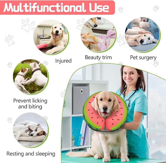 MIDOG Soft Inflatable Dog Cone, Donut E-Collar Alternative for After Surgery, Prevents Licking, Allowing Normal Eating & Vision, Comfortable Recovery Collar for Small Medium Large Dogs & Cats, Red-L+