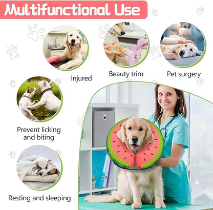MIDOG Soft Inflatable Dog Cone, Donut E-Collar Alternative for After Surgery, Prevents Licking, Allowing Normal Eating & Vision, Comfortable Recovery Collar for Small Medium Large Dogs & Cats, Red-L