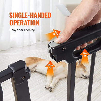 VEVOR 29.5-51" Extra Wide Safety Gate for Stairs, Auto Close Dog Gate for The House, Easy Install Pressure Mounted Pet Gates for Doorways, Easy Walk Thru Wide Safety Gate for Dog, Black