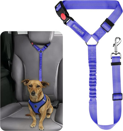 BWOGUE Pet Dog Cat Seat Belts, Car Headrest Restraint Adjustable Safety Leads Vehicle Seatbelt Harness (1 Pack, Purple, Elastic)