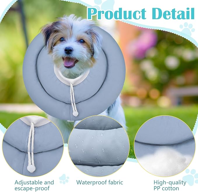 Waterproof Escape-Proof Soft Dog Cones, Adjustable Small Dog Donut Collar with Elastic Neckband, Elizabethan Collar for Dogs, Neck Pillow for Dogs and Cats (Blue-Gray, XL)