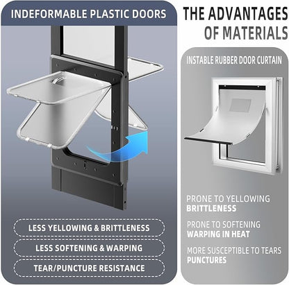 Dog Door for Sliding Glass Door with Magnetic Plastic Flat, Sliding Door Pet Doggie Door Insert with Lock, Adjustable Height No-Cut Required Doggy Door Access for Renters, Apartments, Patio (Black, S)