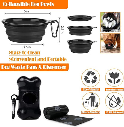 No Pull Dog Harness, Collar & Leash Set | Includes Dog Seat Belt, Collapsible Bowls & Poop Bag Dispenser. Ideal for Training, Walking, Hiking. Fits Small to Large Dogs(Black-XL)