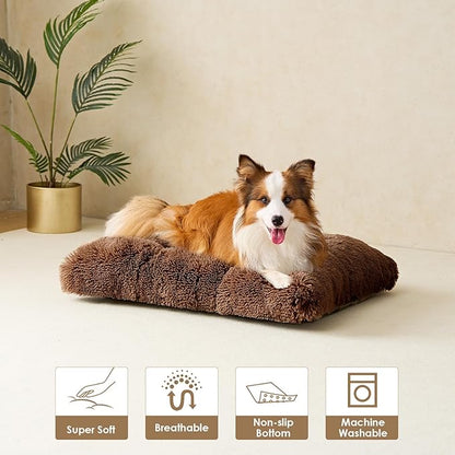 EHEYCIGA Fluffy XXL Dog Crate Pad, Plush Faux Fur Crate Bed for Extra Large Dogs, Calming Anti Anxiety XXL Dog Bed, Washable Warm Mat with Non-Slip Bottom, Coffee