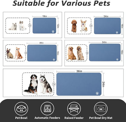 HotLive Dog Food Mat - Absorbent Cat Mat for Food and Water, No Stains Pet Feeding Bowl Mat, Easy to Clean Pet Placemats, Quick Dry Dog Water Dispenser Mat for Messy Drinkers | Paw Blue 12"x 19"